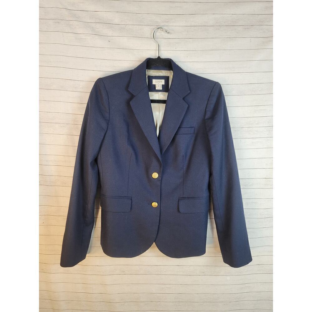 J. CREW SCHOOL BOY BLAZER IN NAVY W GOLD BUTTON DETAIL WOOL BLEND, SZ 2